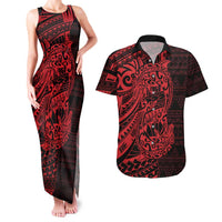 Red Couple Dolphins Maori Polynesian Style Couples Matching Tank Maxi Dress and Hawaiian Shirt LT9 Red - Polynesian Pride