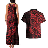 Red Couple Dolphins Maori Polynesian Style Couples Matching Tank Maxi Dress and Hawaiian Shirt LT9 - Polynesian Pride