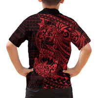 Red Couple Dolphins Maori Polynesian Style Family Matching Long Sleeve Bodycon Dress and Hawaiian Shirt LT9 - Polynesian Pride
