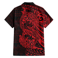 Red Couple Dolphins Maori Polynesian Style Family Matching Short Sleeve Bodycon Dress and Hawaiian Shirt