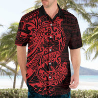 Red Couple Dolphins Maori Polynesian Style Hawaiian Shirt