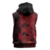 Red Couple Dolphins Maori Polynesian Style Sleeveless Hoodie - Polynesian Pride