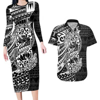 White Couple Dolphins Maori Polynesian Style Couples Matching Long Sleeve Bodycon Dress and Hawaiian Shirt LT9 White - Polynesian Pride