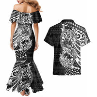 White Couple Dolphins Maori Polynesian Style Couples Matching Mermaid Dress and Hawaiian Shirt LT9 - Polynesian Pride