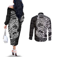 White Couple Dolphins Maori Polynesian Style Couples Matching Off The Shoulder Long Sleeve Dress and Long Sleeve Button Shirt LT9 - Polynesian Pride