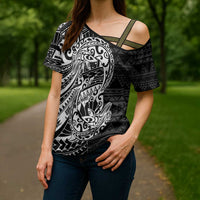 White Couple Dolphins Maori Polynesian Style Cross Shoulder Shirt - Polynesian Pride