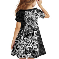 White Couple Dolphins Maori Polynesian Style Kid Short Sleeve Dress