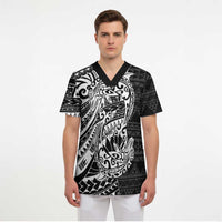 White Couple Dolphins Maori Polynesian Style Scrub Top - Polynesian Pride