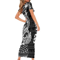 White Couple Dolphins Maori Polynesian Style Short Sleeve Bodycon Dress LT9 - Polynesian Pride