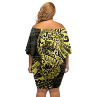 Yellow Couple Dolphins Maori Polynesian Style Off Shoulder Short Dress LT9 - Polynesian Pride