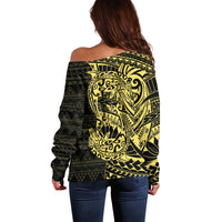 Yellow Couple Dolphins Maori Polynesian Style Off Shoulder Sweater LT9 - Polynesian Pride