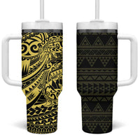Yellow Couple Dolphins Maori Polynesian Style Tumbler With Handle LT9 One Size: 40 oz Yellow - Polynesian Pride