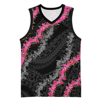 Guam Bougainvillea Lei Basketball Jersey Chamorro Tribal Pattern LT9 Unisex Black - Polynesian Pride