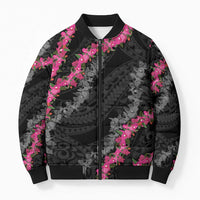 Guam Bougainvillea Lei Bomber Puffer Jacket Chamorro Tribal Pattern LT9 Unisex Black - Polynesian Pride
