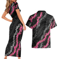 Guam Bougainvillea Lei Couples Matching Short Sleeve Bodycon Dress and Hawaiian Shirt Chamorro Tribal Pattern LT9 - Polynesian Pride