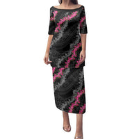 Guam Bougainvillea Lei Family Matching Puletasi and Hawaiian Shirt Chamorro Tribal Pattern LT9 Mom's Dress Black - Polynesian Pride