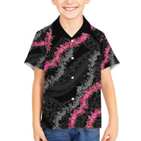 Guam Bougainvillea Lei Family Matching Puletasi and Hawaiian Shirt Chamorro Tribal Pattern LT9 Son's Shirt Black - Polynesian Pride