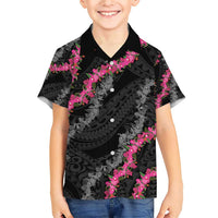 Guam Bougainvillea Lei Family Matching Short Sleeve Bodycon Dress and Hawaiian Shirt Chamorro Tribal Pattern