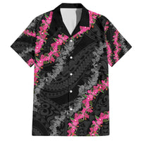 Guam Bougainvillea Lei Family Matching Summer Maxi Dress and Hawaiian Shirt Chamorro Tribal Pattern LT9 Dad's Shirt - Short Sleeve Black - Polynesian Pride