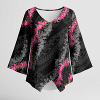 Guam Bougainvillea Lei Kimono Sleeve Blouse Chamorro Tribal Pattern - Polynesian Pride