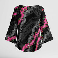 Guam Bougainvillea Lei Kimono Sleeve Blouse Chamorro Tribal Pattern - Polynesian Pride