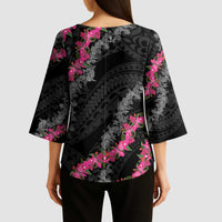 Guam Bougainvillea Lei Kimono Sleeve Blouse Chamorro Tribal Pattern - Polynesian Pride