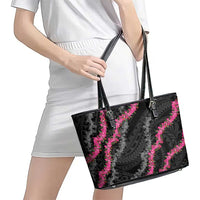Guam Bougainvillea Lei Leather Tote Bag Chamorro Tribal Pattern