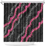 Guam Bougainvillea Lei Shower Curtain Chamorro Tribal Pattern LT9 Black - Polynesian Pride