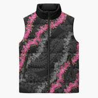 Guam Bougainvillea Lei Sleeveless Puffer Jacket Chamorro Tribal Pattern LT9 Unisex Black - Polynesian Pride