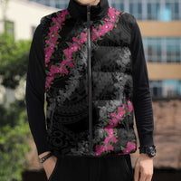 Guam Bougainvillea Lei Sleeveless Puffer Jacket Chamorro Tribal Pattern LT9 - Polynesian Pride