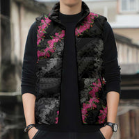 Guam Bougainvillea Lei Sleeveless Puffer Jacket Chamorro Tribal Pattern LT9 - Polynesian Pride