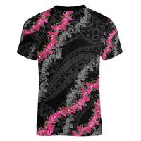 Guam Bougainvillea Lei Women V-Neck T-Shirt Chamorro Tribal Pattern