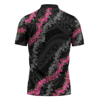 Guam Bougainvillea Lei Zipper Polo Shirt Chamorro Tribal Pattern LT9 - Polynesian Pride