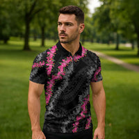 Guam Bougainvillea Lei Zipper Polo Shirt Chamorro Tribal Pattern LT9 - Polynesian Pride