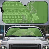 Hawaii Molokai Island Kukui Nut Flowers Auto Sun Shade Tribal Kakau Pattern - Polynesian Pride