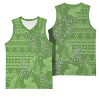 Hawaii Molokai Island Kukui Nut Flowers Basketball Jersey Tribal Kakau Pattern - Polynesian Pride