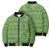 Hawaii Molokai Island Kukui Nut Flowers Bomber Puffer Jacket Tribal Kakau Pattern - Polynesian Pride
