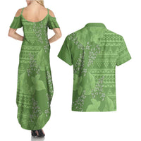 Hawaii Molokai Island Kukui Nut Flowers Couples Matching Summer Maxi Dress and Hawaiian Shirt Tribal Kakau Pattern LT9 - Polynesian Pride