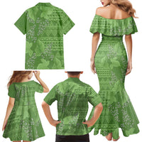 Hawaii Molokai Island Kukui Nut Flowers Family Matching Mermaid Dress and Hawaiian Shirt Tribal Kakau Pattern LT9 - Polynesian Pride