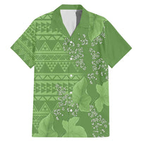 Hawaii Molokai Island Kukui Nut Flowers Family Matching Mermaid Dress and Hawaiian Shirt Tribal Kakau Pattern LT9 Dad's Shirt - Short Sleeve Green - Polynesian Pride
