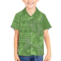 Hawaii Molokai Island Kukui Nut Flowers Family Matching Off Shoulder Maxi Dress and Hawaiian Shirt Tribal Kakau Pattern