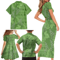 Hawaii Molokai Island Kukui Nut Flowers Family Matching Short Sleeve Bodycon Dress and Hawaiian Shirt Tribal Kakau Pattern LT9 - Polynesian Pride