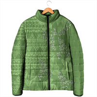Hawaii Molokai Island Kukui Nut Flowers Padded Jacket Tribal Kakau Pattern - Polynesian Pride