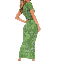 Hawaii Molokai Island Kukui Nut Flowers Short Sleeve Bodycon Dress Tribal Kakau Pattern LT9 - Polynesian Pride