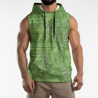 Hawaii Molokai Island Kukui Nut Flowers Sleeveless Hoodie Tribal Kakau Pattern - Polynesian Pride