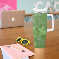 Hawaii Molokai Island Kukui Nut Flowers Tumbler With Handle Tribal Kakau Pattern