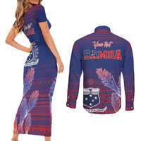 Custom Samoa 1962 Independence Day Custom Couples Matching Short Sleeve Bodycon Dress and Long Sleeve Button Shirt Manuia le Aso Tuto'atasi Ula Nifo Blue Art LT9 - Polynesian Pride
