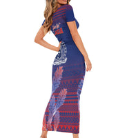 Custom Samoa 1962 Independence Day Custom Short Sleeve Bodycon Dress Manuia le Aso Tuto'atasi Ula Nifo Blue Art LT9 - Polynesian Pride