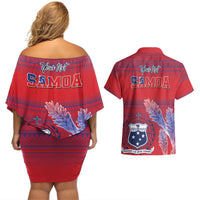 Custom Samoa 1962 Independence Day Custom Couples Matching Off Shoulder Short Dress and Hawaiian Shirt Manuia le Aso Tuto'atasi Ula Nifo Red Art
