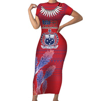 Custom Samoa 1962 Independence Day Custom Short Sleeve Bodycon Dress Manuia le Aso Tuto'atasi Ula Nifo Red Art LT9 Long Dress Red - Polynesian Pride